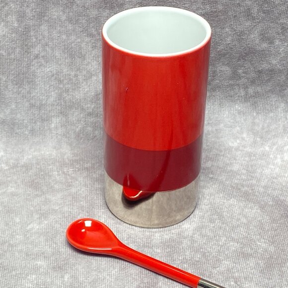 Starbucks 2014 Verismo Red/Silver Espresso Coffee Mug Cup With Ceramic Spoon 8oz - Picture 3 of 10